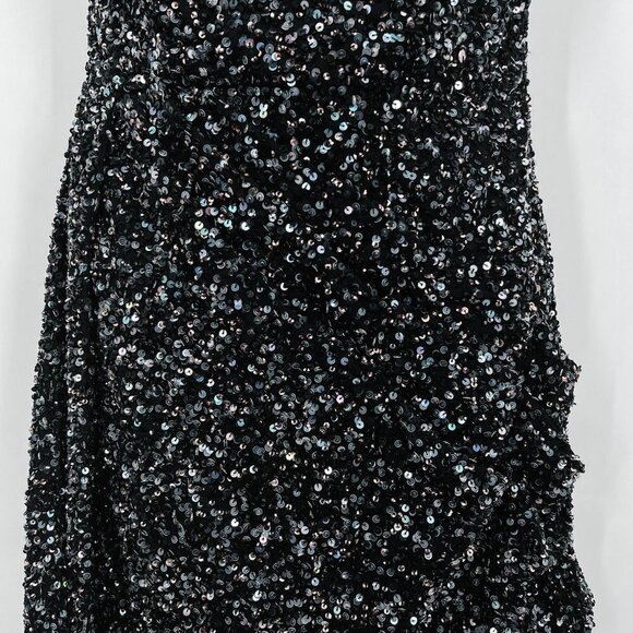 Retrofete Omer Sequin Mini Dress Strapless Asymmetrical Gunmetal Black V-Neck - Picture 9 of 12